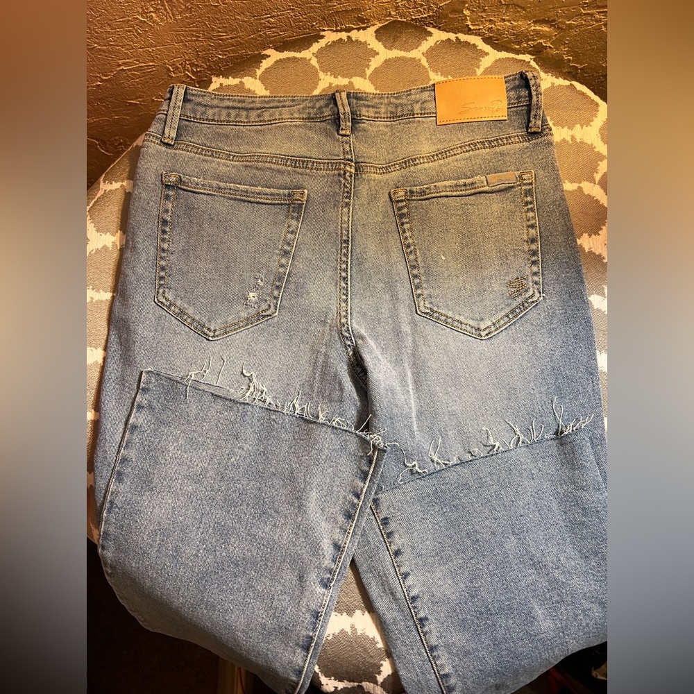 Seven7 Women's Light Blue Distressed Wide Leg Jeans - Picture 8 of 11